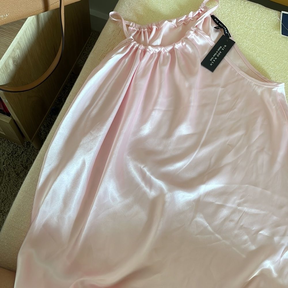 NWT SIZE LARGE SATIN PINK DRESS. Never used great for summer trendy!!